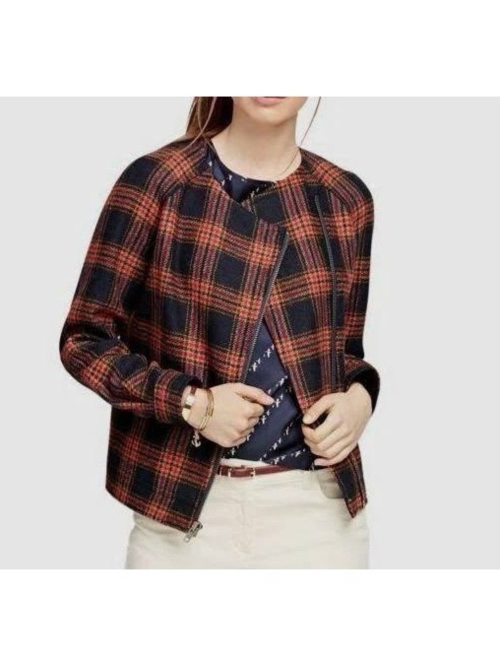 Brooks Brothers Plaid Wool Moto Jacket